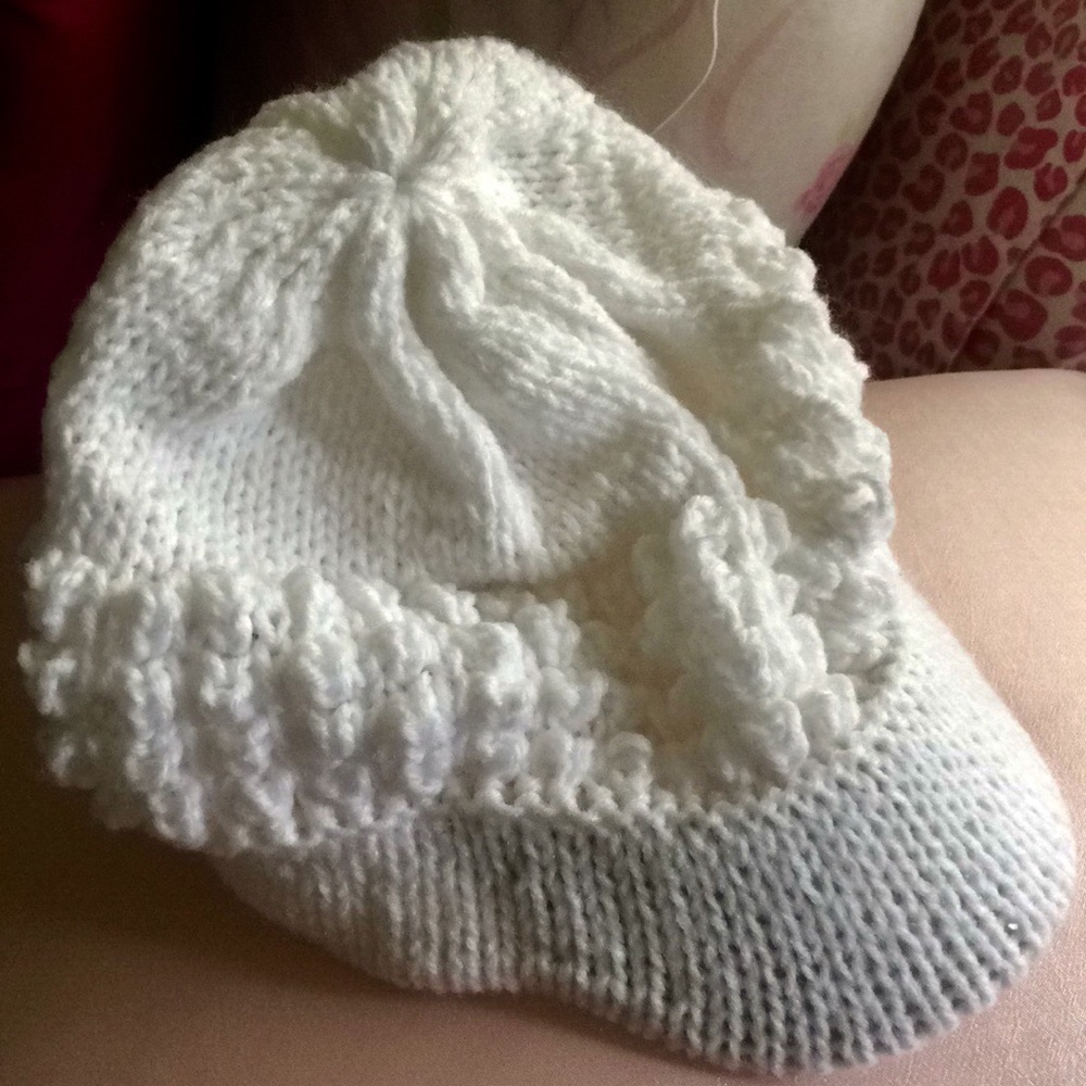 Knitted White Brimmed Hat